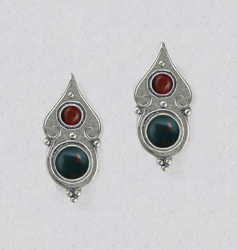 Sterling Silver Gothic Look Post Stud Earrings With Bloodstone And Red Tiger Eye